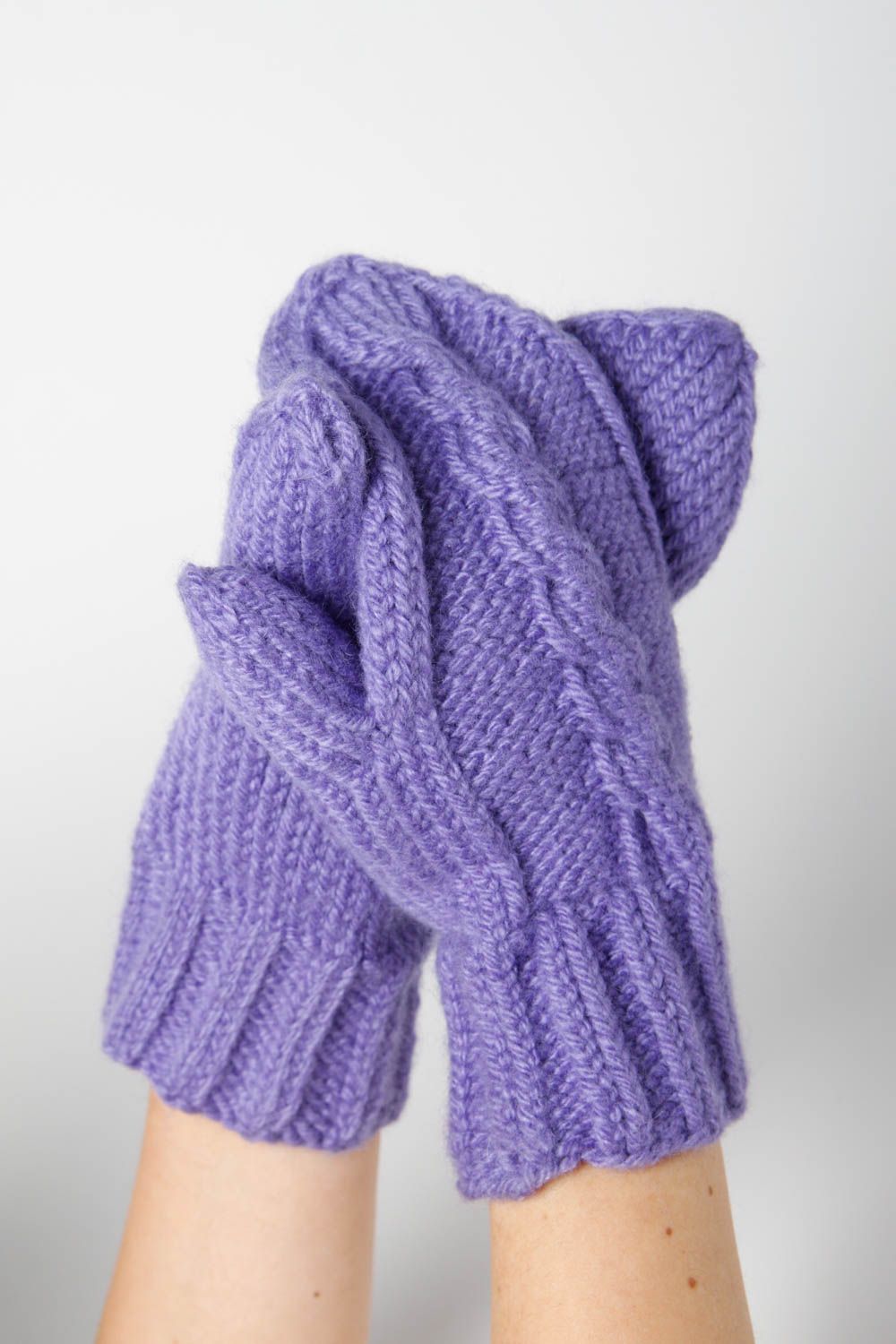 Gorro para niños artesanal guantes de lana mezclada color morado regalo original foto 4