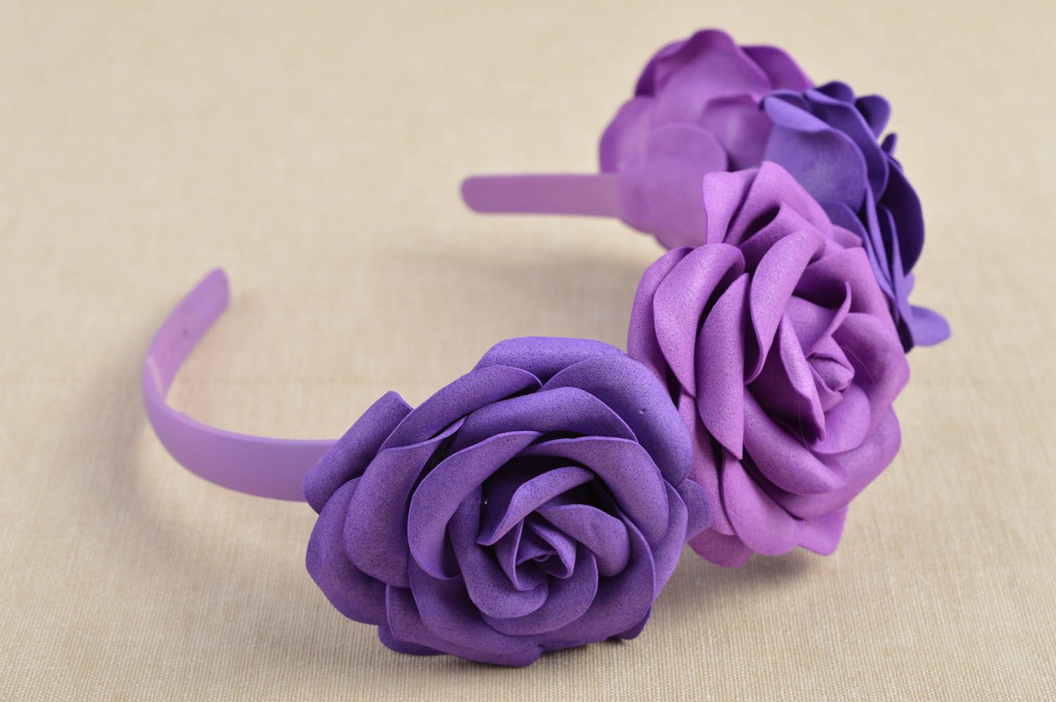 Serre-tête à fleurs fait main Cerceau cheveux violet foamiran Cadeau femme photo 1