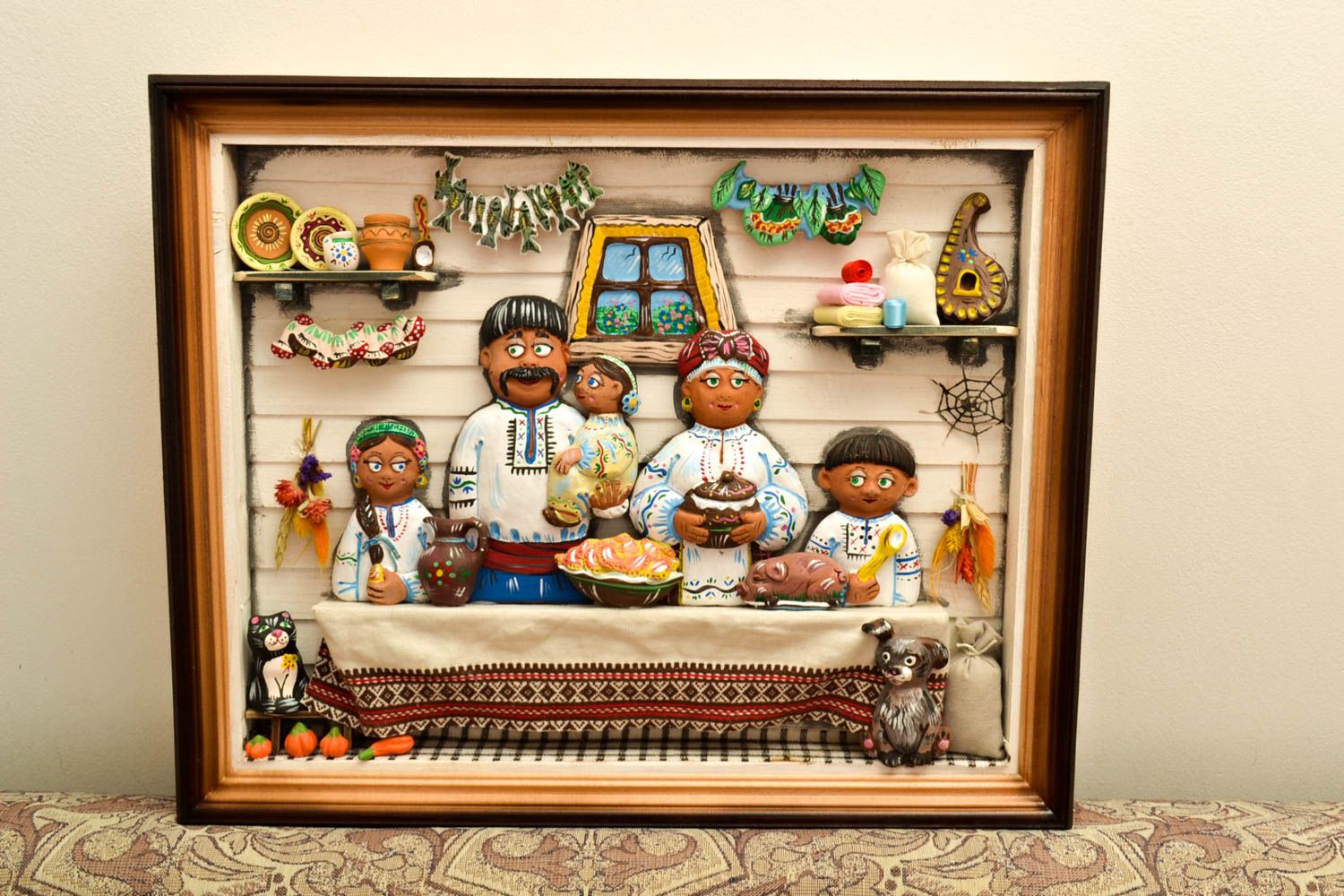 Tableau Décoration murale fait main en bois et argile Famille Idée déco