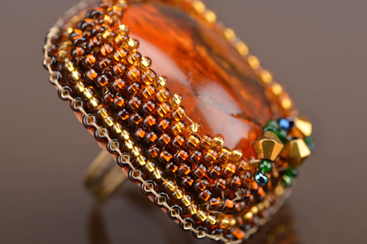 Massiver Ring mit Bernstein und Glasperlen originell schön handgemacht für Dame foto 5