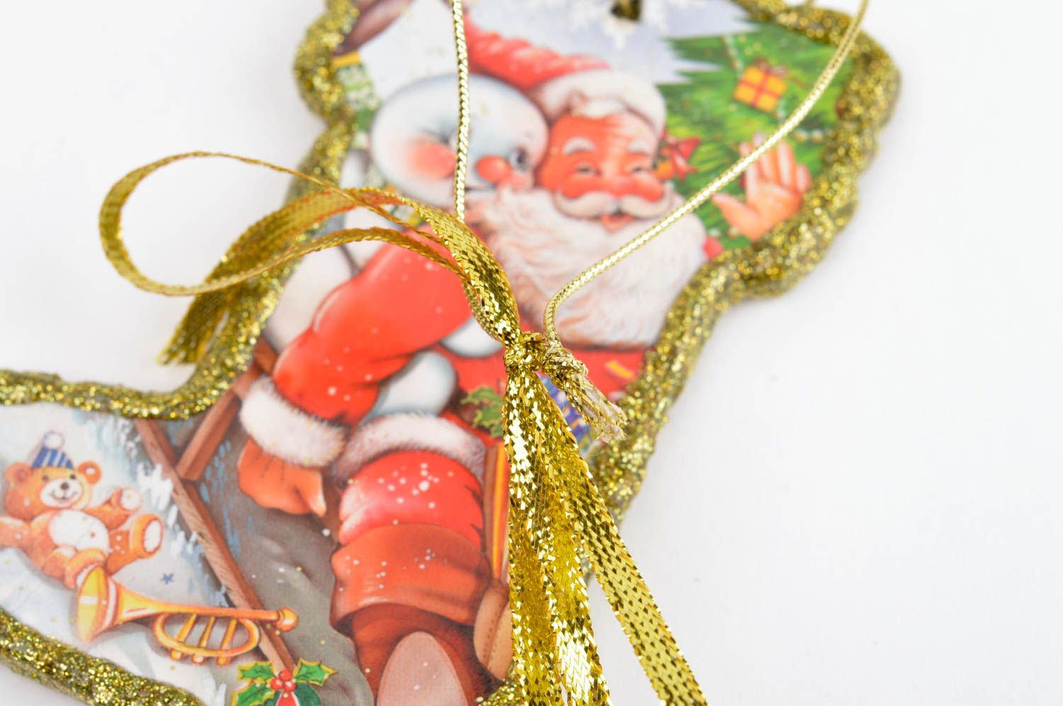Елочная игрушка декупаж handmade декоративная подвеска елочная игрушка Дед Мороз фото 5