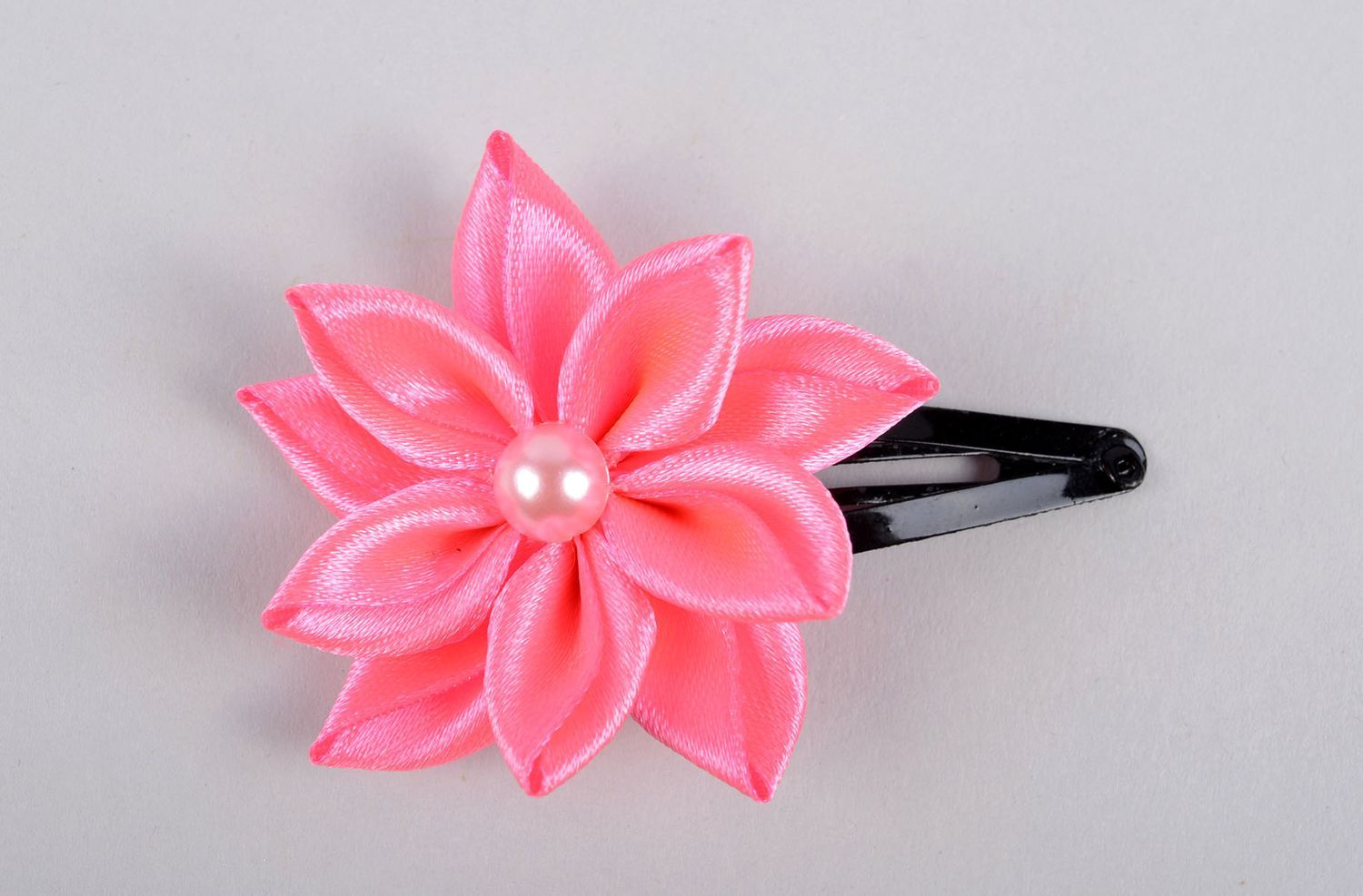 Детское украшение ручной работы заколка с цветком аксессуар для волос розовая фото 4