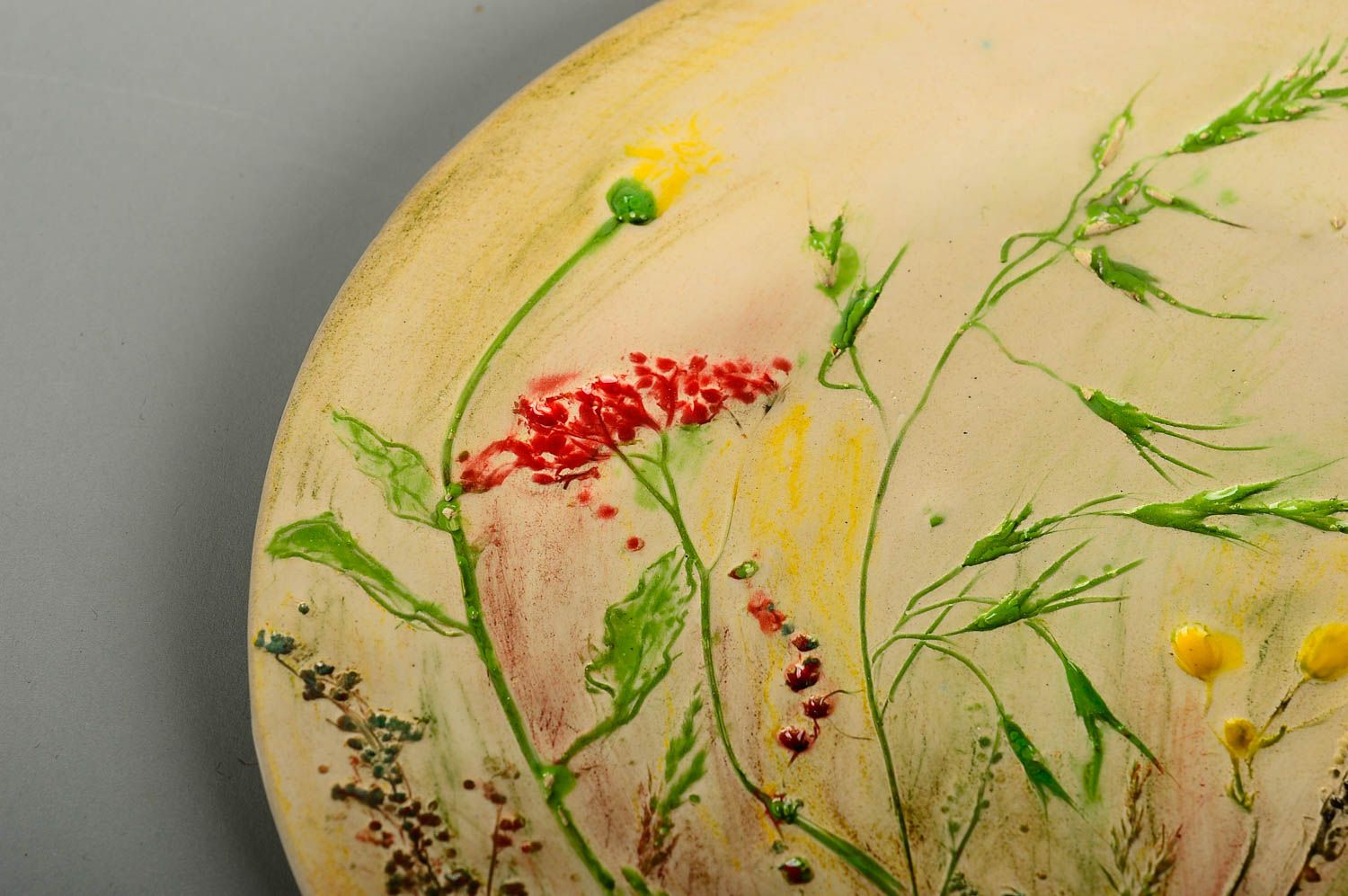 Керамическая тарелка хэнд мэйд глиняная посуда расписная тарелка Цветочное поле фото 5