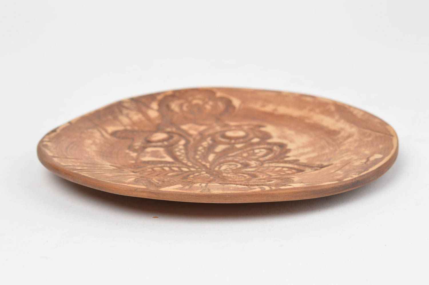 Керамическая тарелка для вторых блюд глиняная посуда с узорами ручной работы фото 3