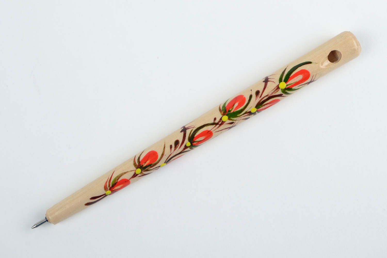 Деревянная ручка свисток с росписью светлая красивая оригинальная ручной работы фото 3