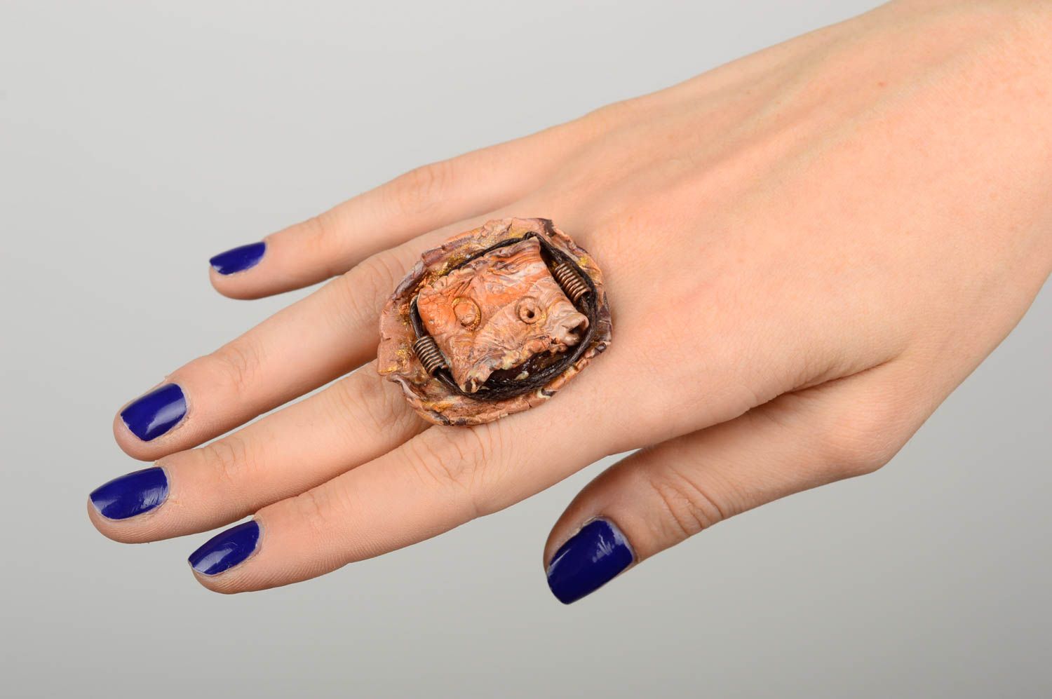 Handmade designer clay ring unusual massive cute ring feminine jewelry photo 5