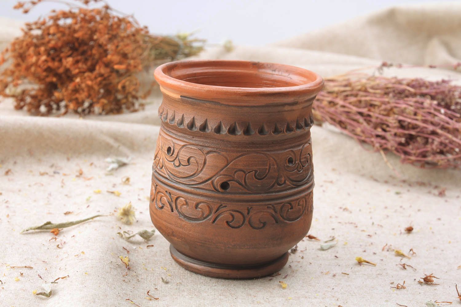 3 oz handmade clay glazed inside cup without handle photo 1