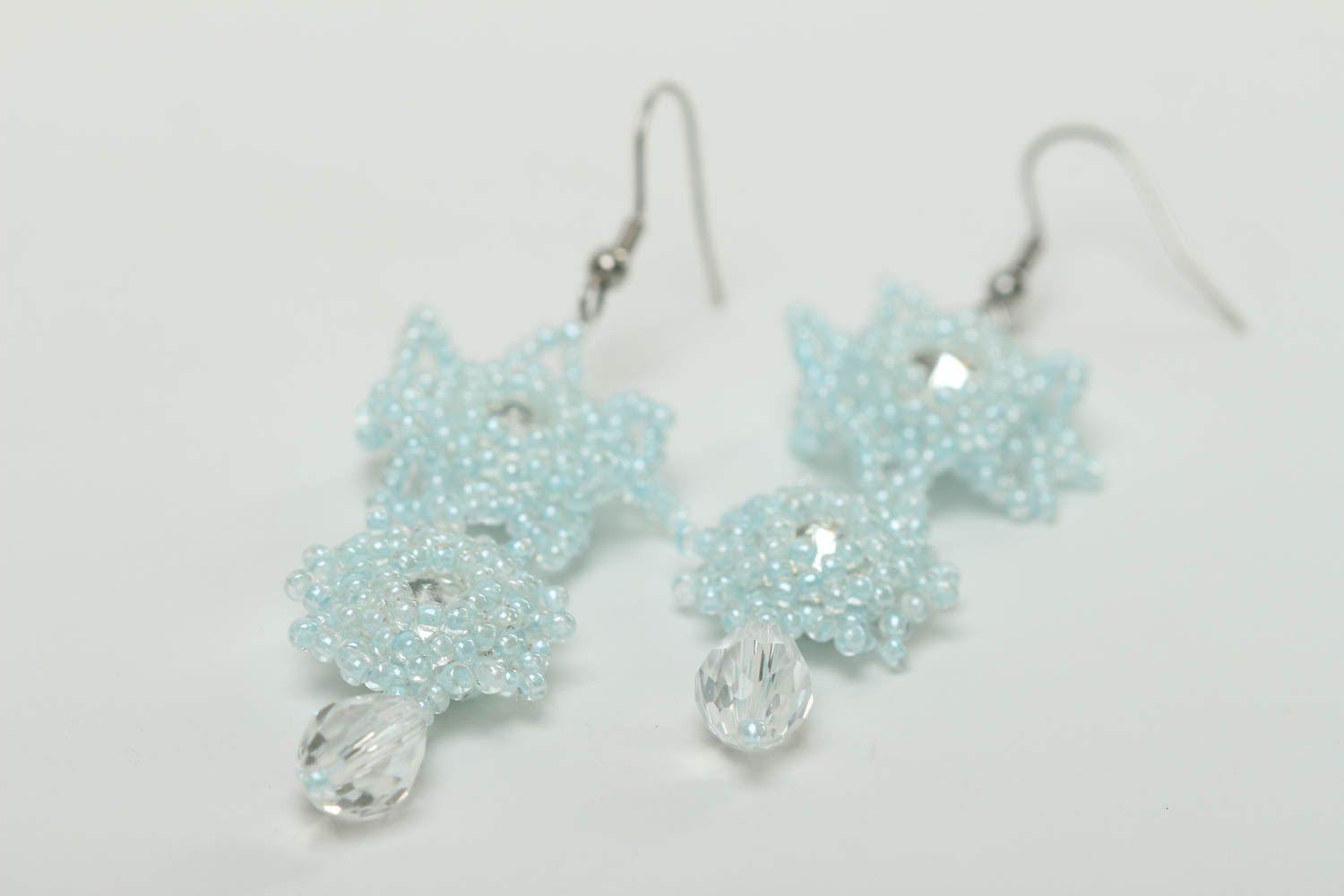 Handmade long blue earrings stylish beaded earrings beautiful accessory photo 3