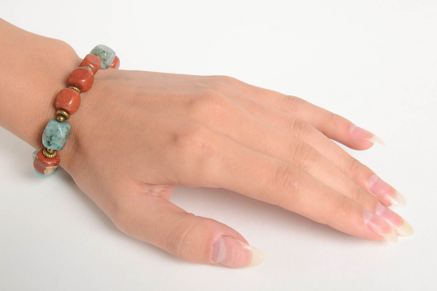 Bracelet pierres naturelles Bijou fait main jaspe quartz Accessoire femme photo 2