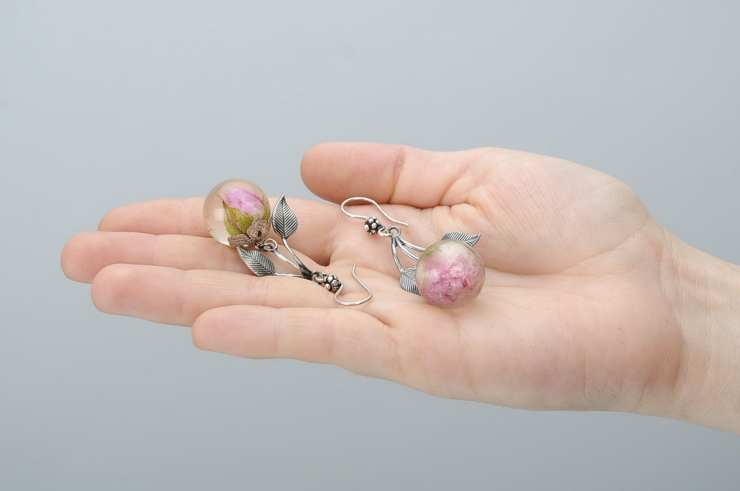 Silver earrings with buds of tea roses photo 5