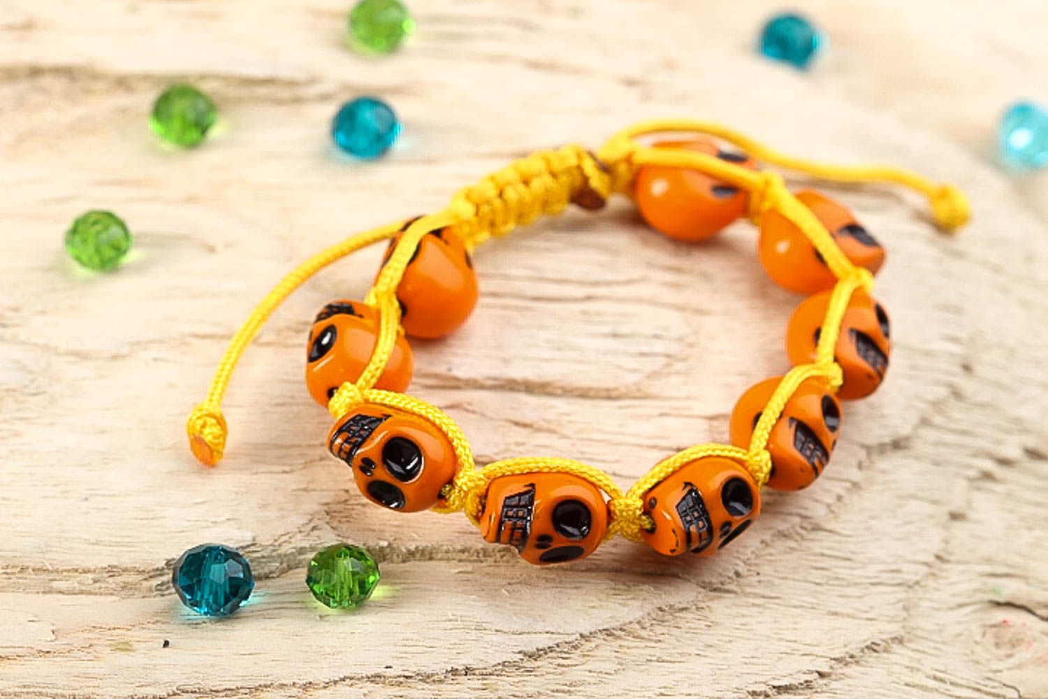 Handmade skull bracelet bright bracelet unusual jewelry festive jewelry photo 1