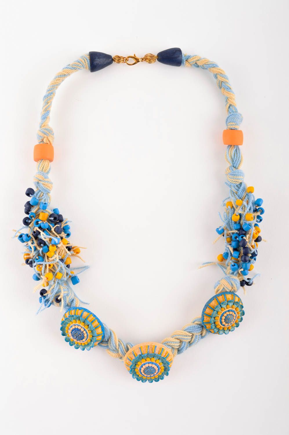 Handmade Collier Halskette Zopf Polymer Schmuck Accessoire für Frauen blau gelb foto 2