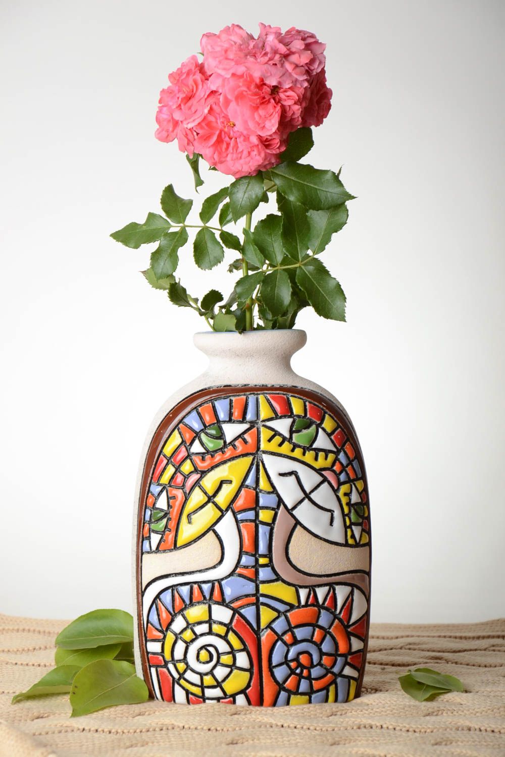 Vase argile fait main Déco maison avec ornements Cadeau original pour maman photo 1
