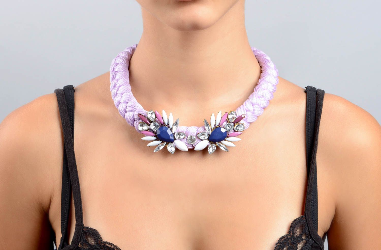 Beautiful female necklace handmade designer necklace textile accessory photo 4