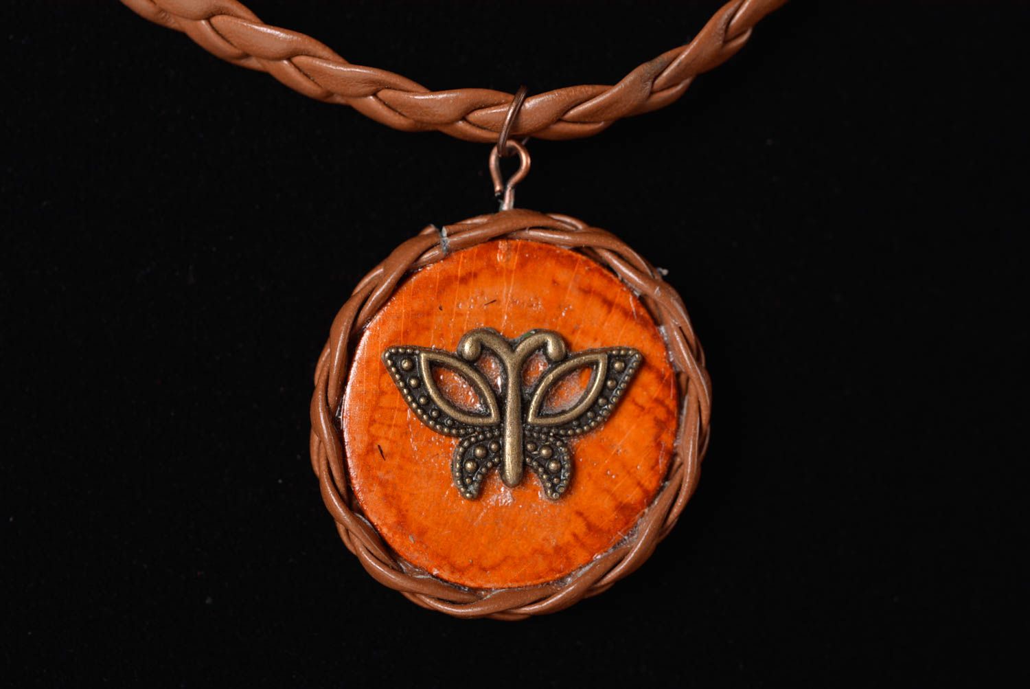 Handmade wooden pendant unusual round accessory cute beautiful pendant photo 4