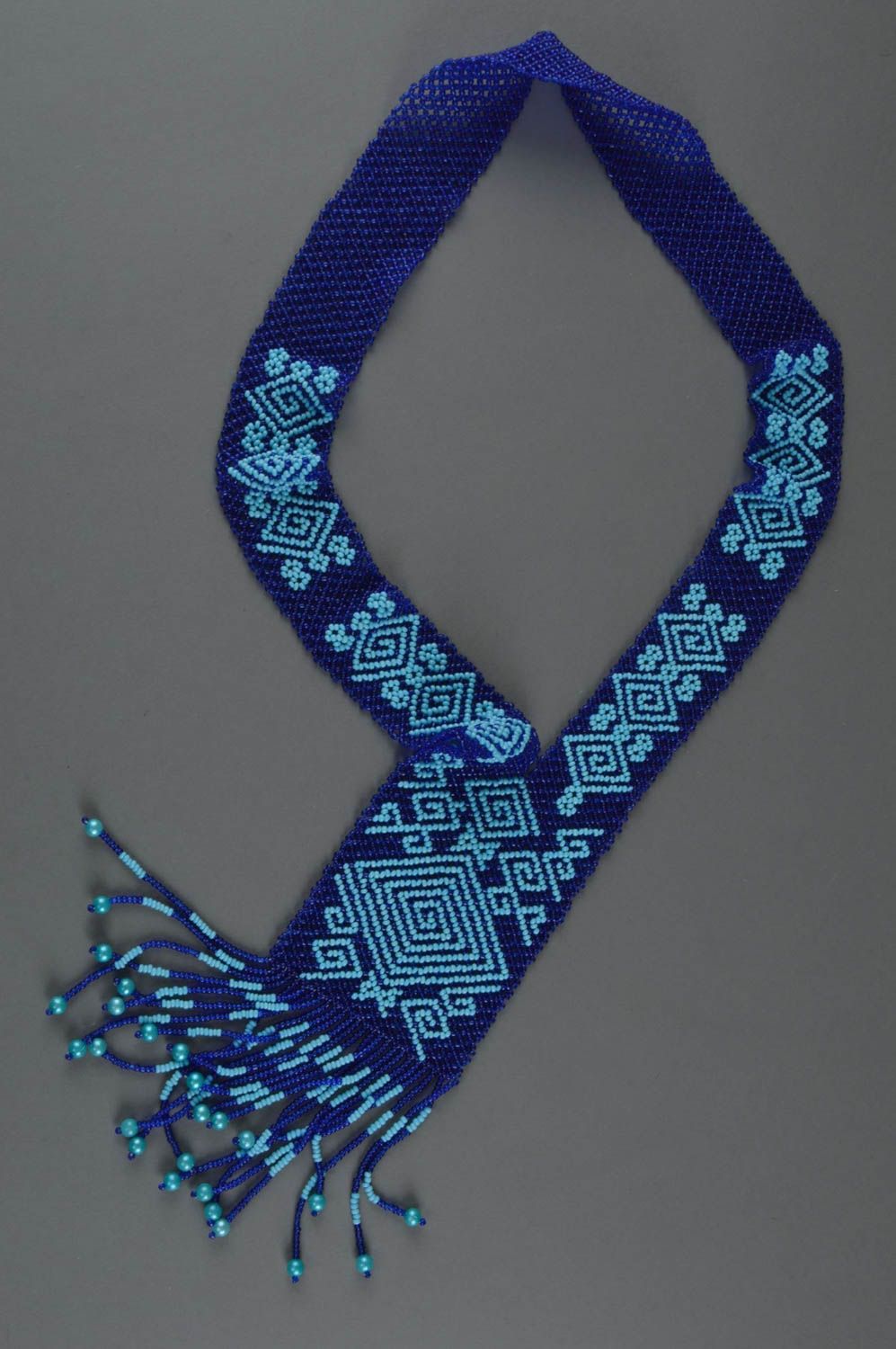 Гердан из бисера этническое ожерелье ручной работы синее с голубым авторское фото 2