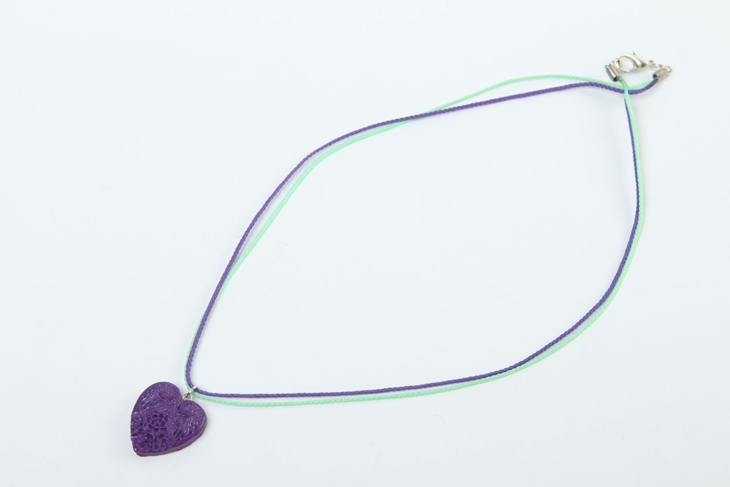 Pendentif coeur violet Bijou fait main en pâte polymère sur cordons Cadeau femme photo 3