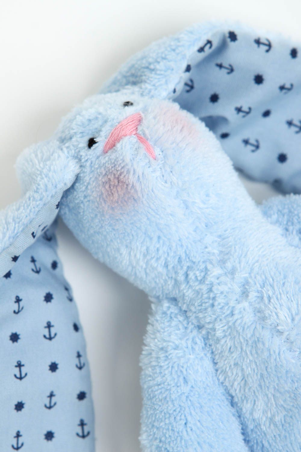 Handmade blaues Kuscheltier Hase langohrig Stoff Spielzeug Geschenk für Kinder foto 2