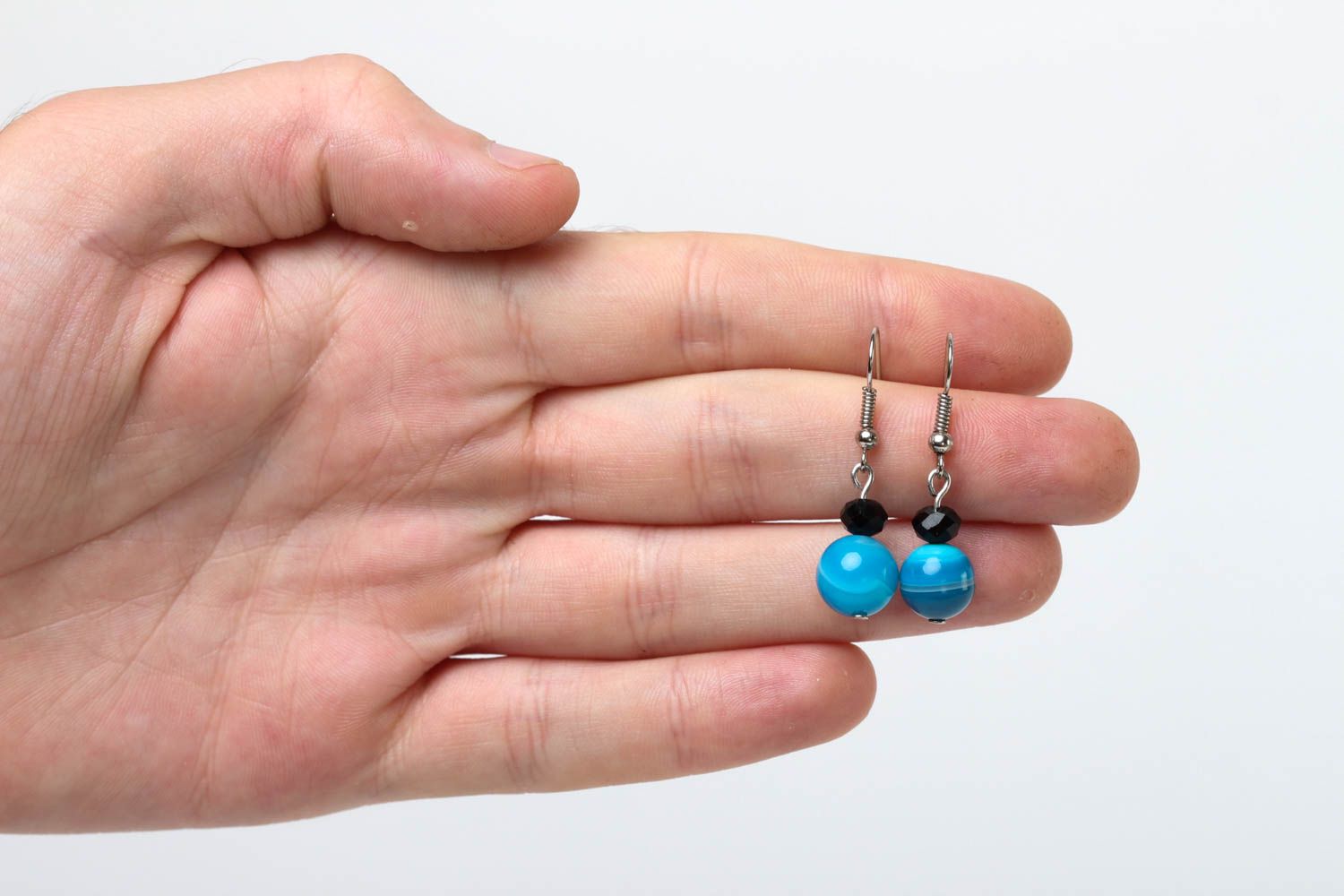 Boucles d'oreilles agate bleue Bijou fait main crochets Accessoire mode tendance photo 5