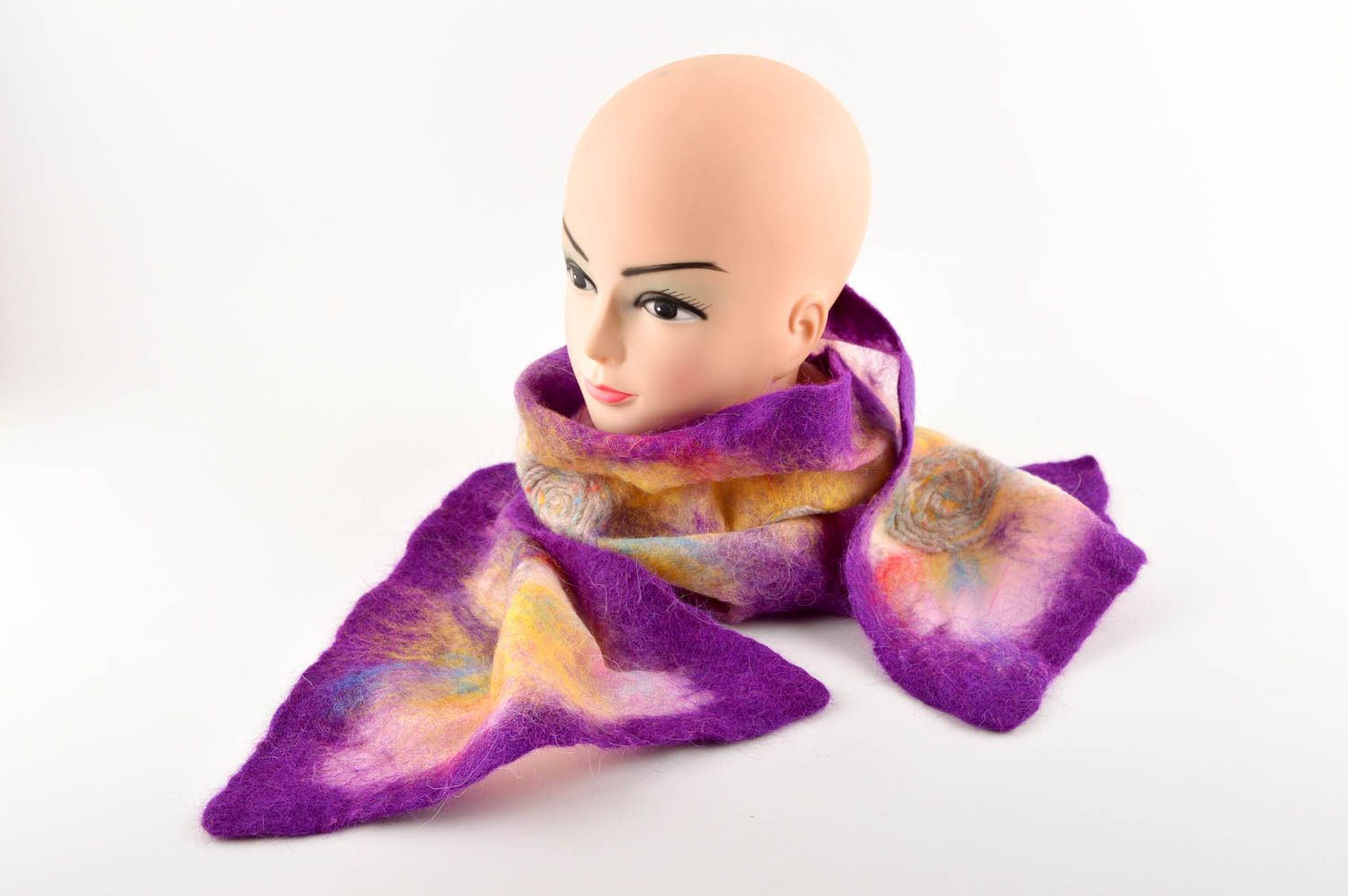 Шарф из шерсти женский шарф ручной работы шерстяной шарф необычный фиолетовый фото 1