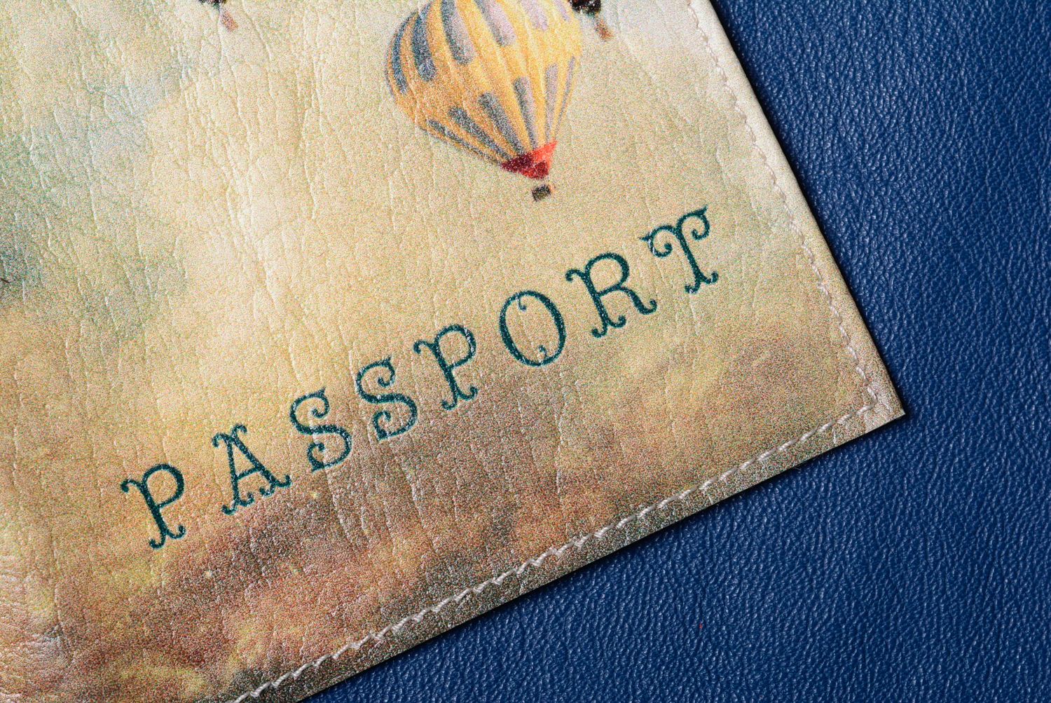 Handmade leather passport cover with print Balloons photo 3