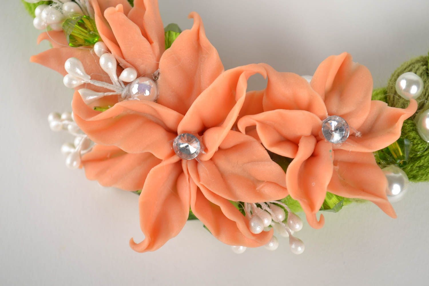 Handmade Blumen Collier Modeschmuck Halskette Geschenk für Frauen aus Polymerton foto 2