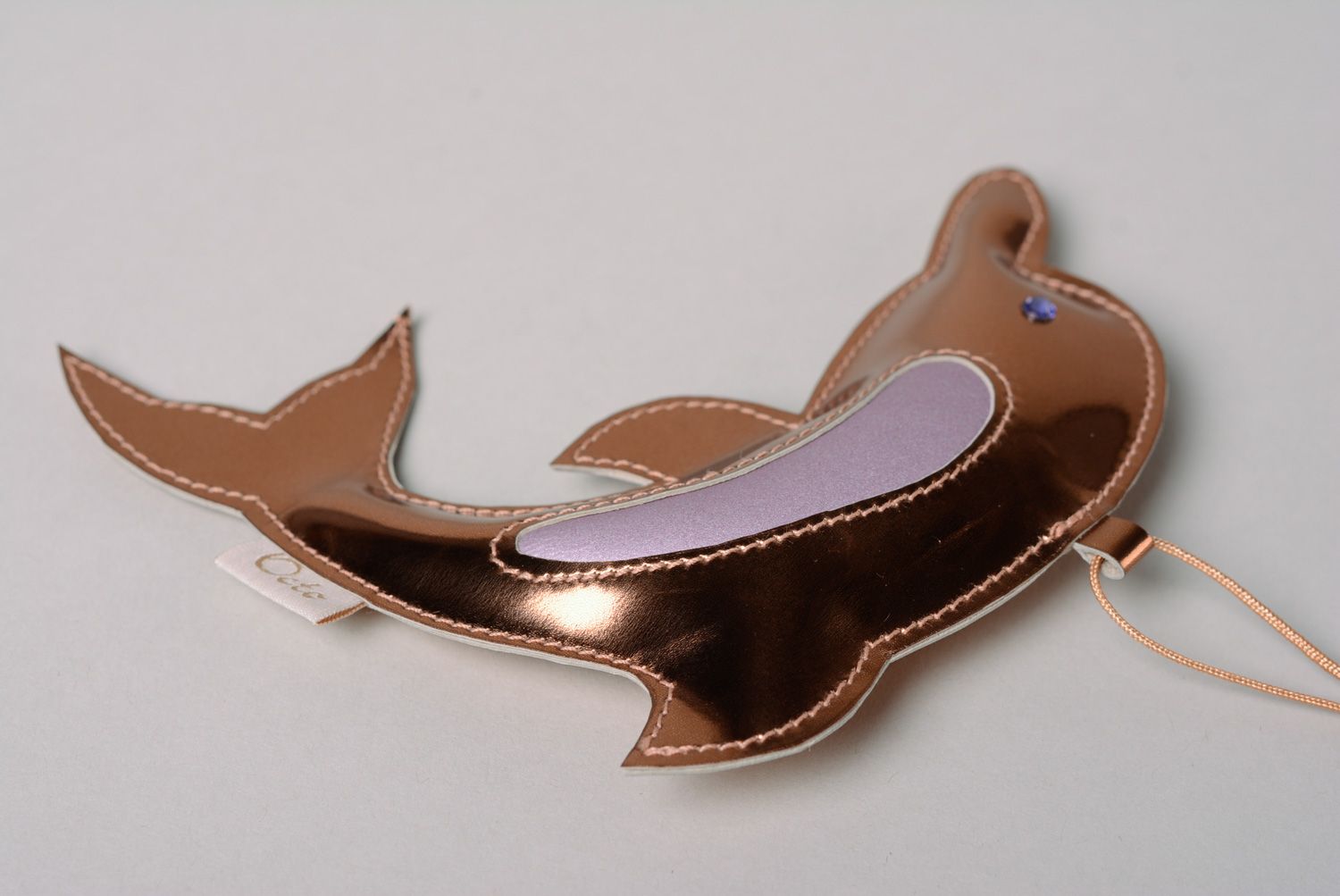Handmade leather bag charm in the shape of dolphin keychain photo 4