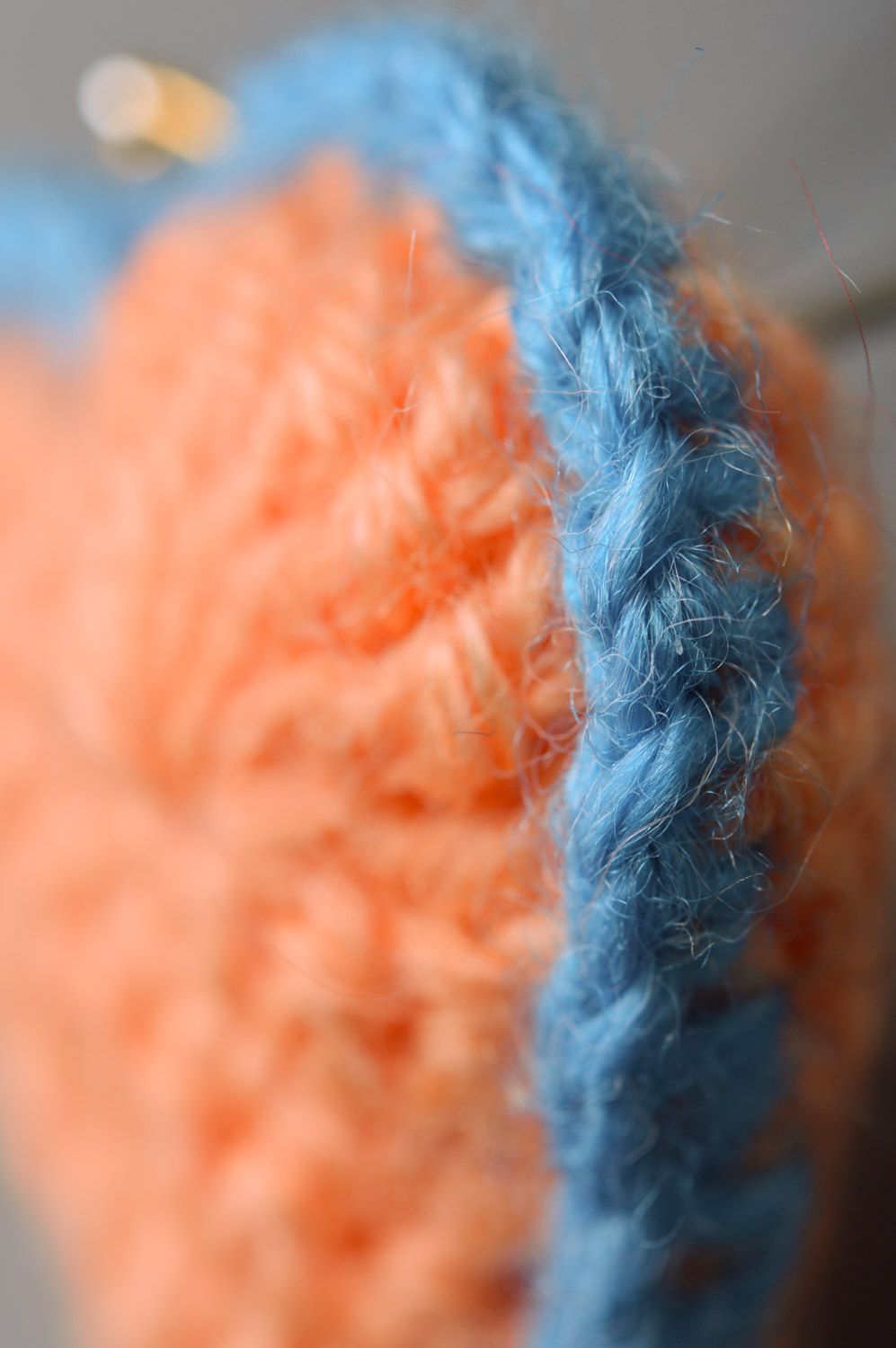 Handmade cute heart-shaped keychain crocheted of semi-woolen peach threads photo 4