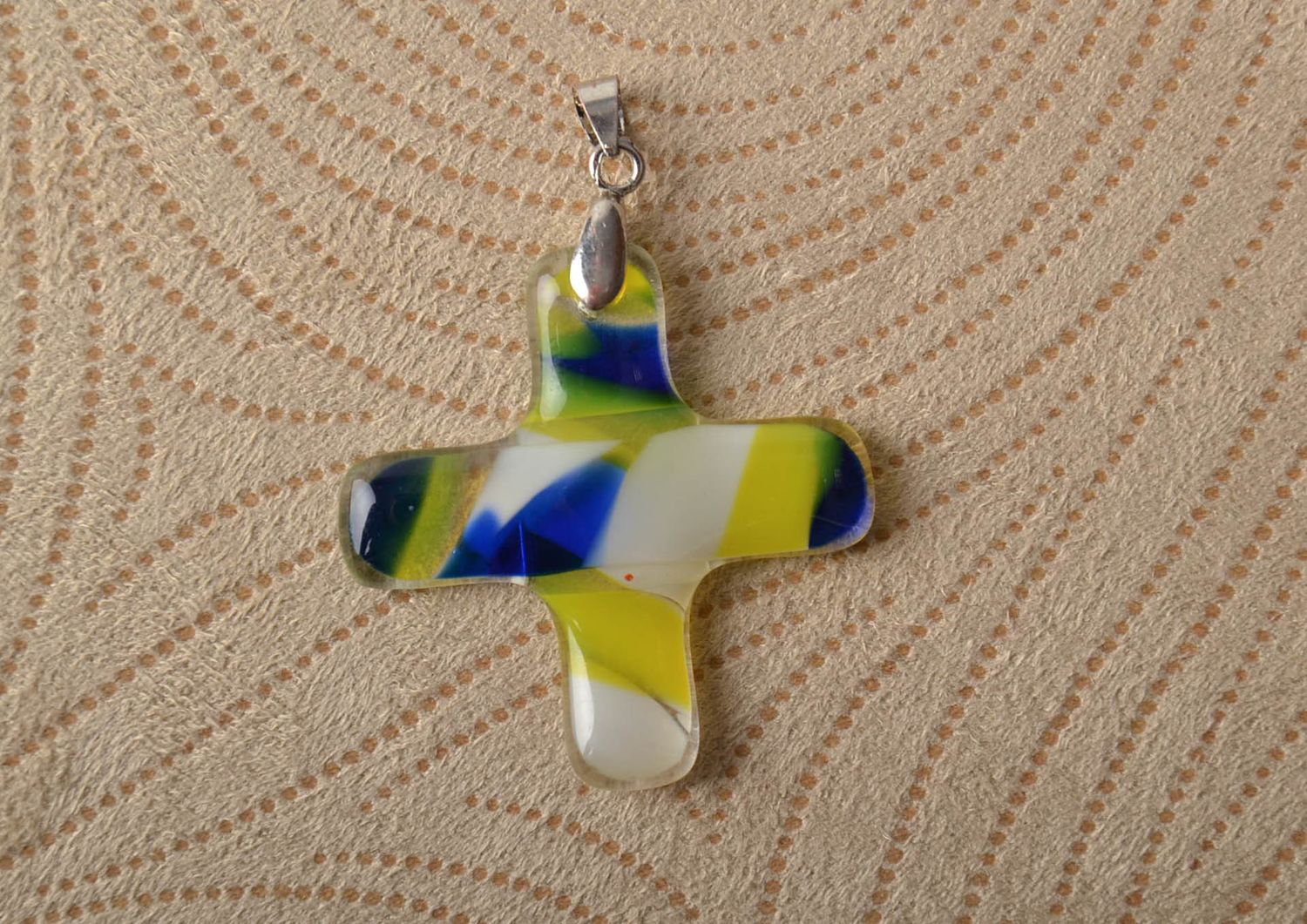 Fused glass pendant in the shape of cross photo 1