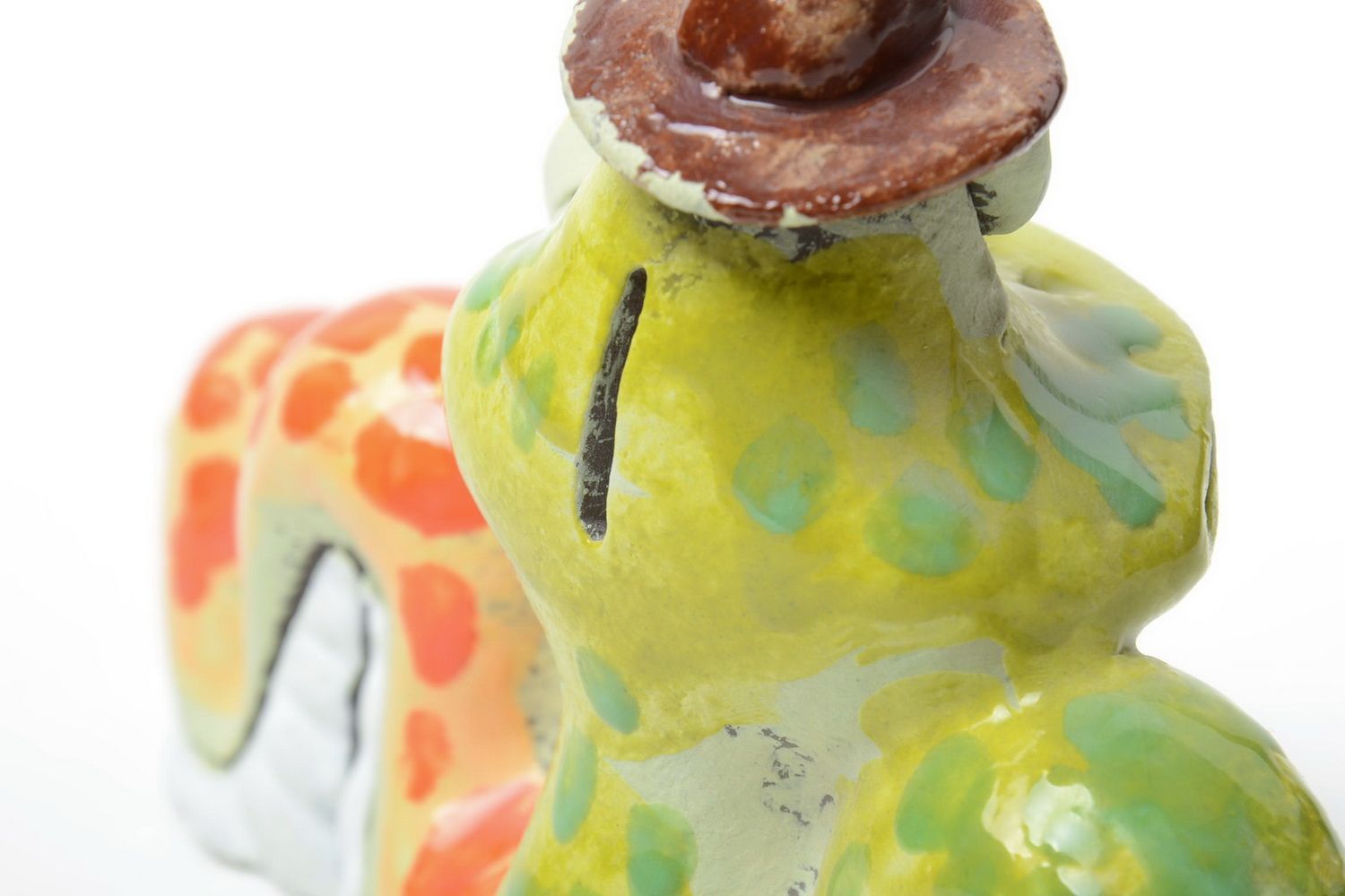 Bunte Keramik Sparbüchse Schlangen mit Pigmenten Bemalung Künstler Handarbeit foto 5
