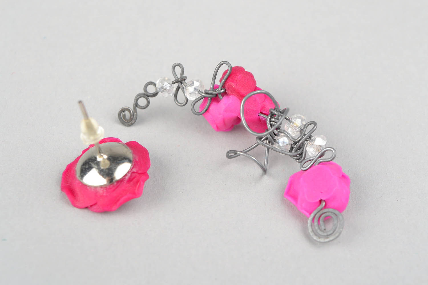 Stud earring and cuff Pink roses photo 4