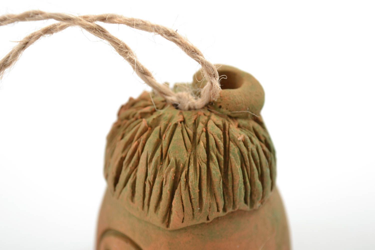 Set of 3 handmade ethnic decorative figured ceramic bells in the shape of houses photo 4