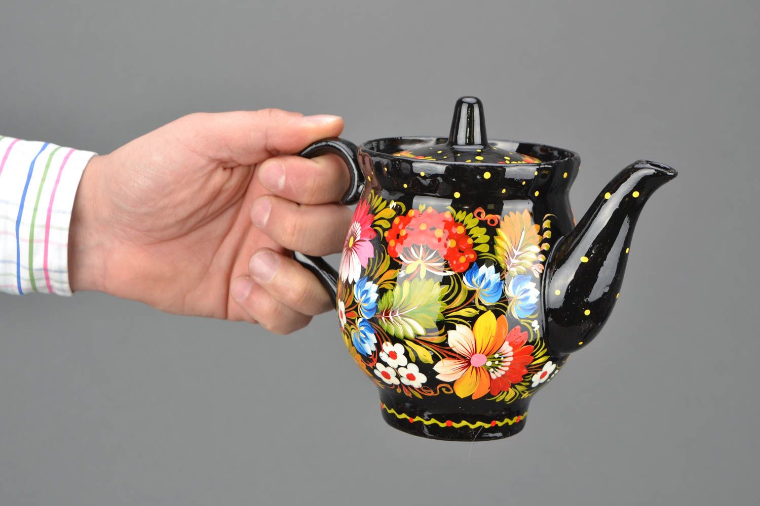 Porcelain teapot with Petrikov painting photo 2