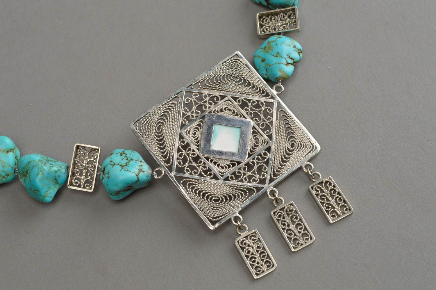Handmade designer necklace accessory made of clay unusual stylish jewelry photo 3