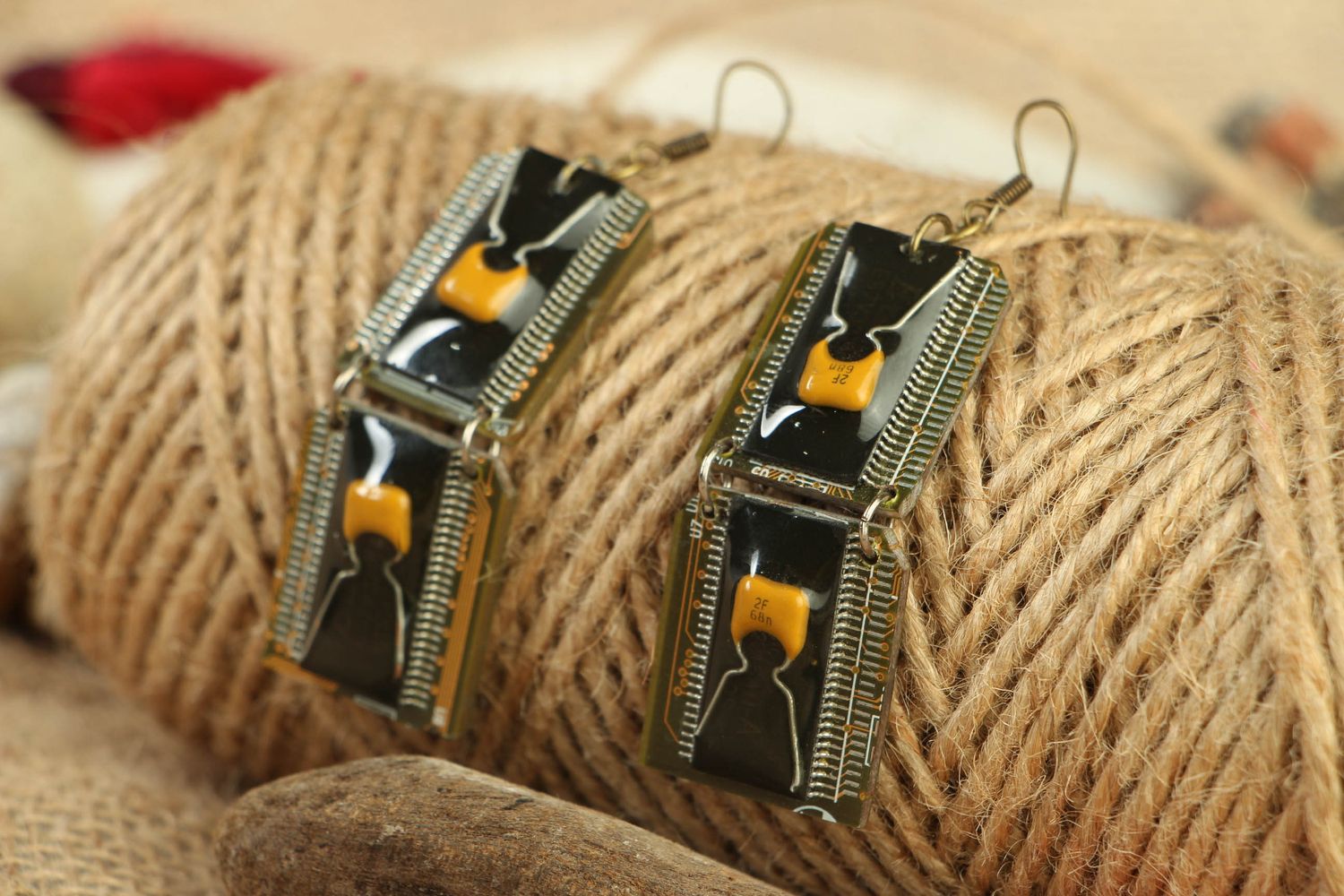 Long steampunk earrings with micro schemes photo 5