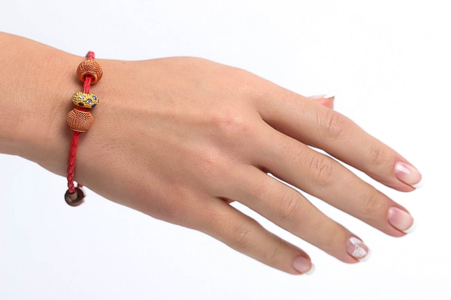 Bracelet rouge Bijou fait main lacet en cuir perles fantaisie Accessoire femme photo 5
