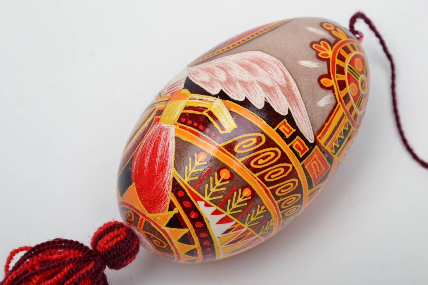 Oeuf décoratif de Pâques ethnique à accrocher original multicolore fait main photo 3
