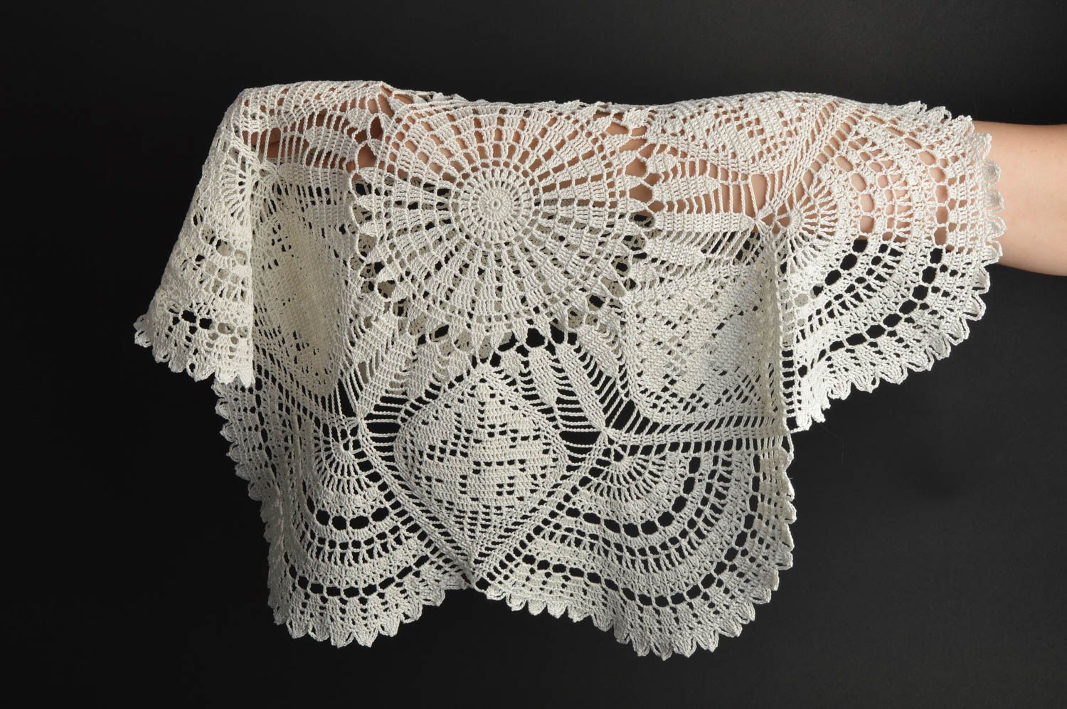Beautiful exquisite handmade white crocheted decorative table doily photo 5