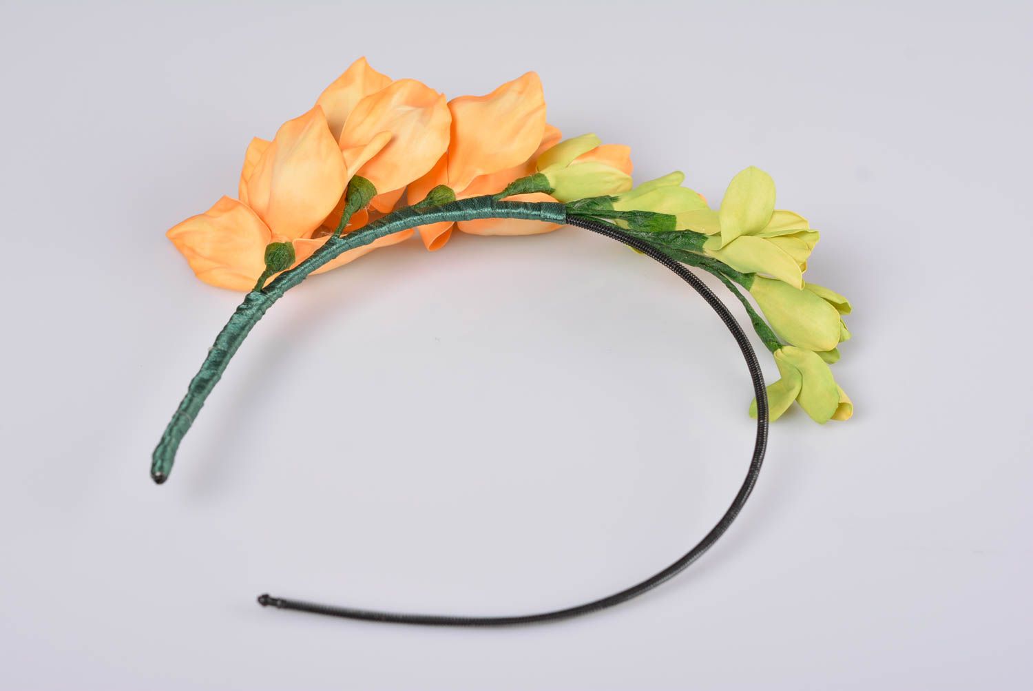 Women's beautiful handmade designer headband with orange foamiran flowers photo 5