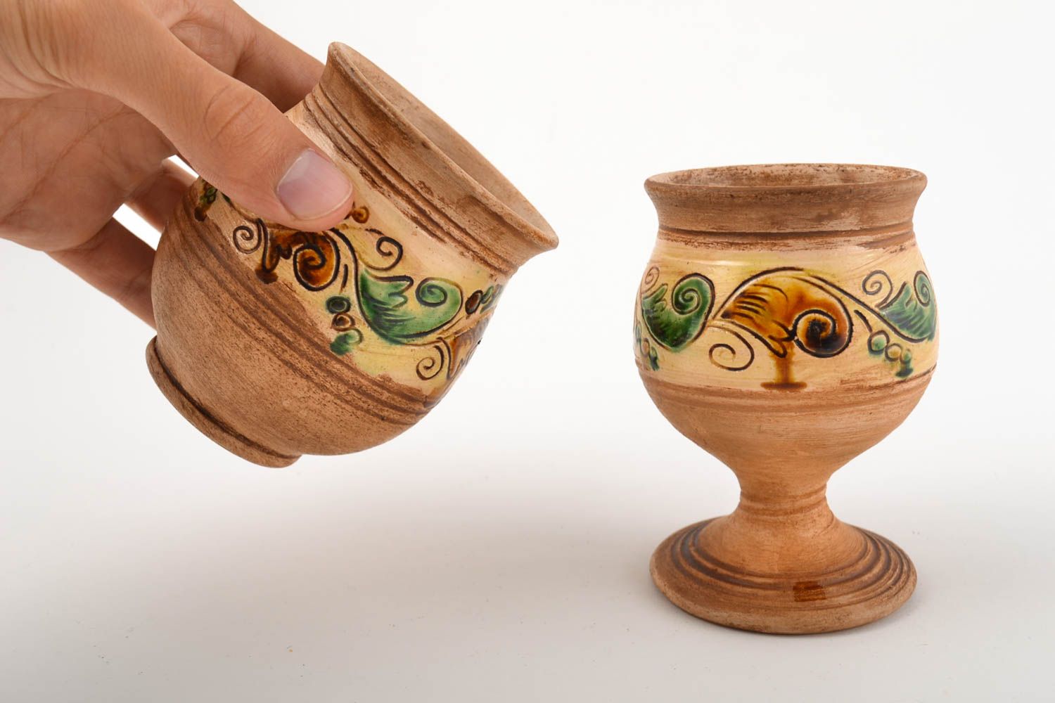 Becher aus Ton handmade Keramik Geschirr Set Küchen Deko mit Bemalung originell foto 4