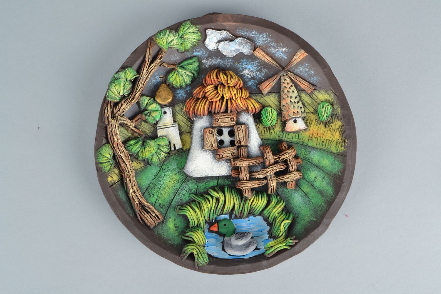 Керамическая тарелка на стену ручной работы Пейзаж  фото 1