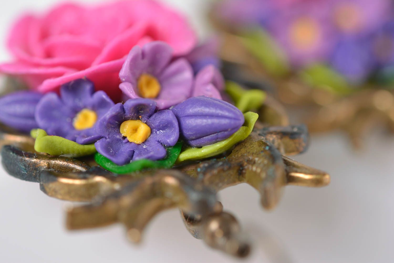 Handmade bijouterie porcelain earrings molded flower earrings stylish jewelry photo 4