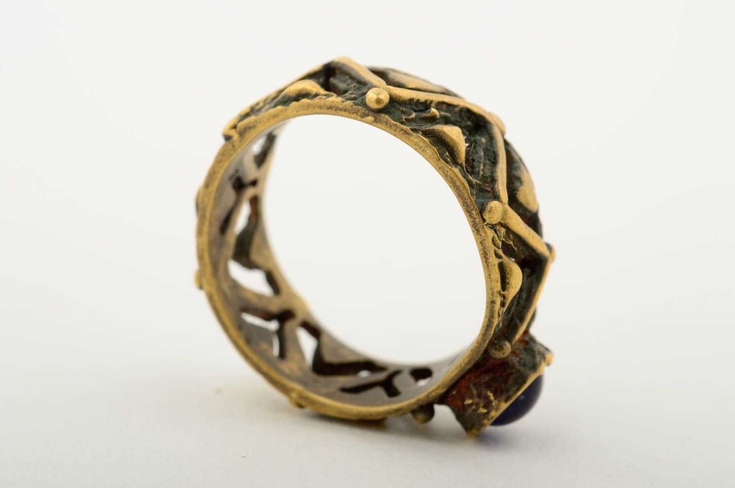 Кольцо ручной работы кольцо из бронзы с камнем натуральным красивое кольцо фото 5