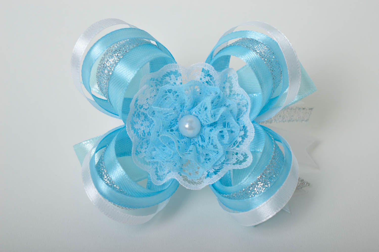 Handmade Haarschmuck Schleife Haar Accessoire Haargummi für Mädchen blau schön foto 2