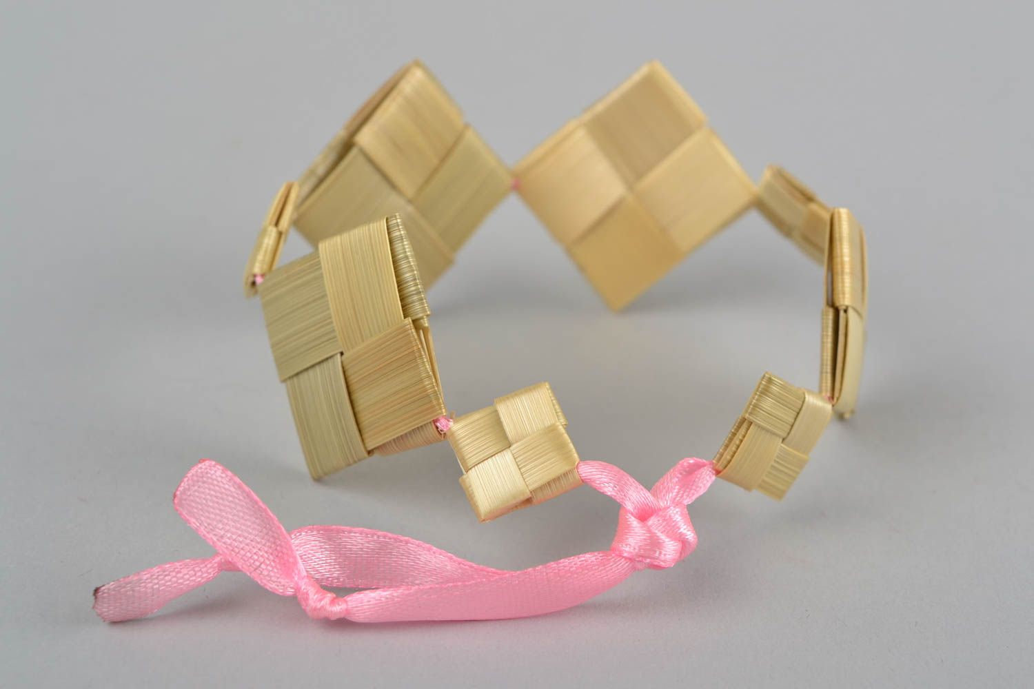Handmade wrist bracelet created of straw beautiful unusual summer accessory photo 5