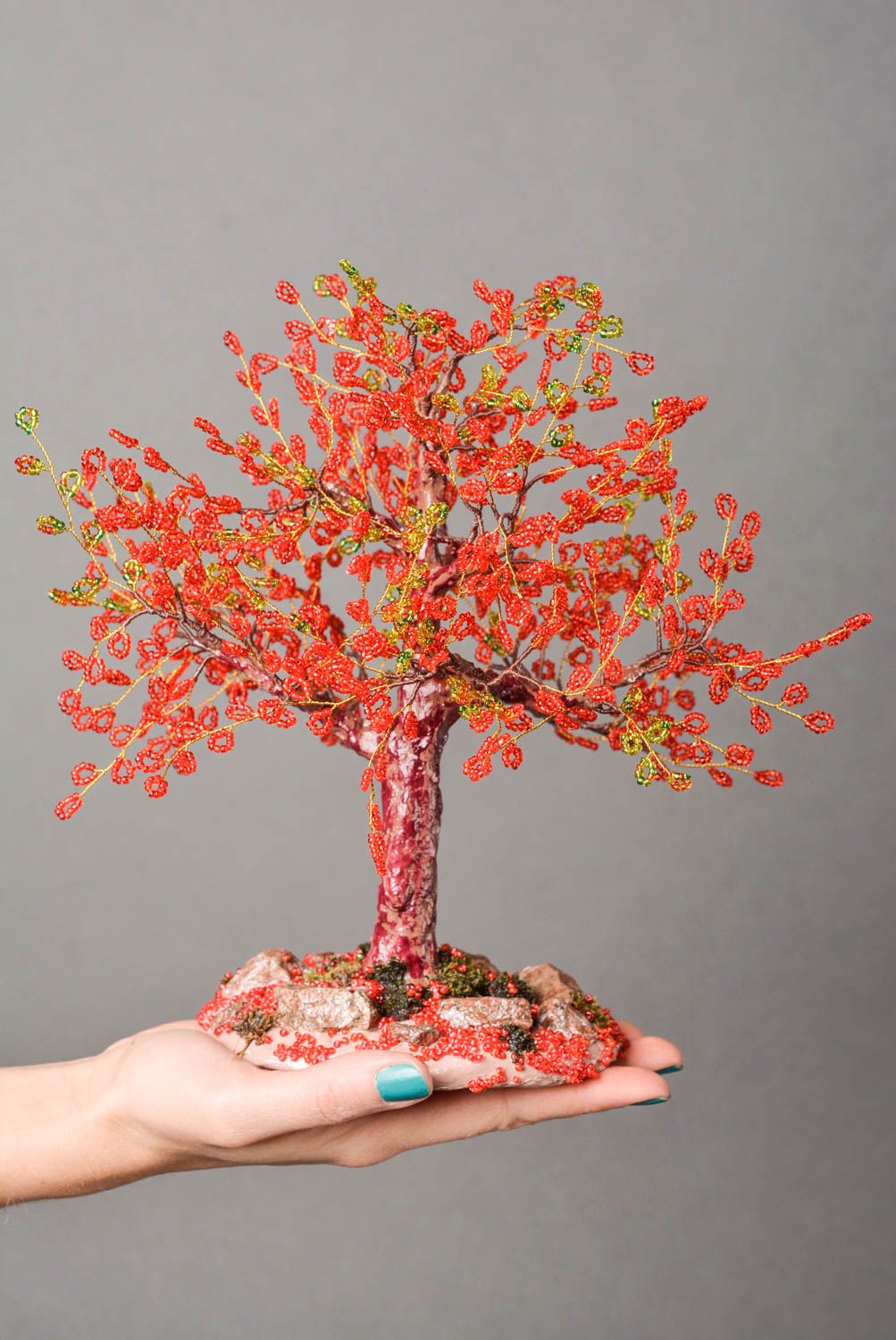 Handgefertigt künstlicher Baum Kunststoff Pflanze Glasperlen Deko schön foto 2