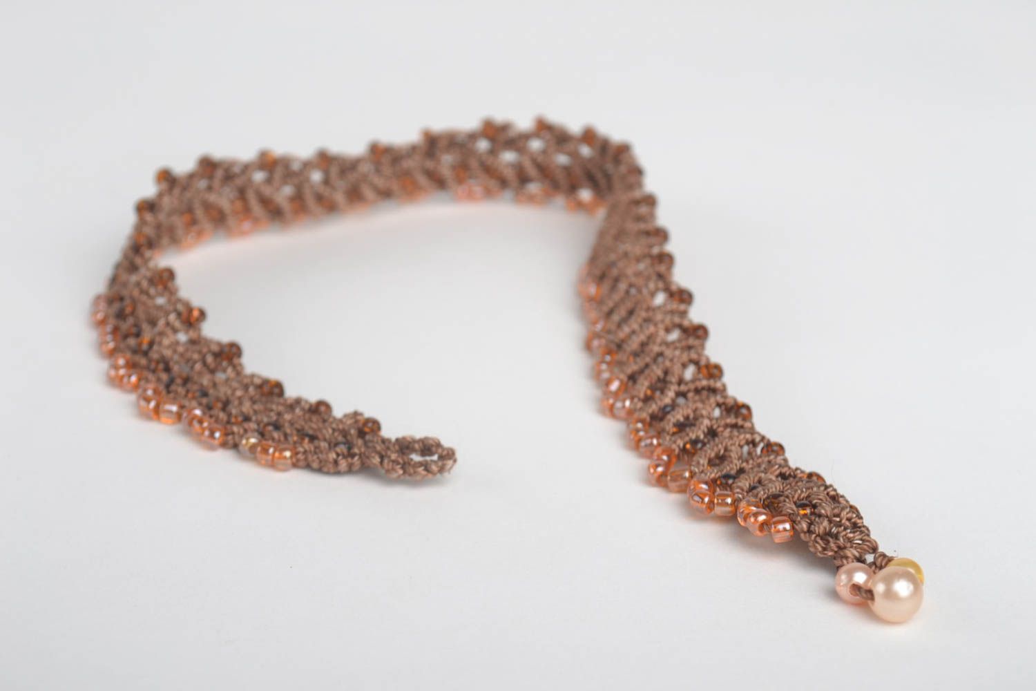 Collier textile Bijou fait main marron macramé fils perles Accessoire femme photo 3