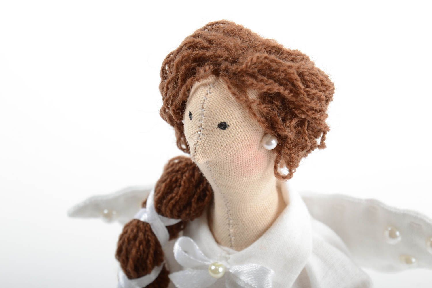 Авторская тканевая кукла из хлопка хэнд мэйд мягкая игрушка Ангел в белом фото 5
