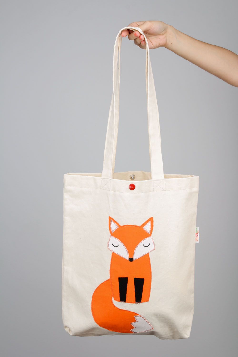 White long handles' shoulder bag with red fox application photo 2