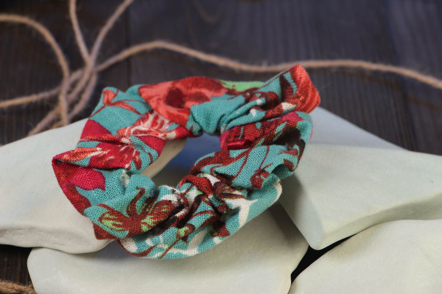 Handmade fabric decorative hair band in blue and red color combination photo 1